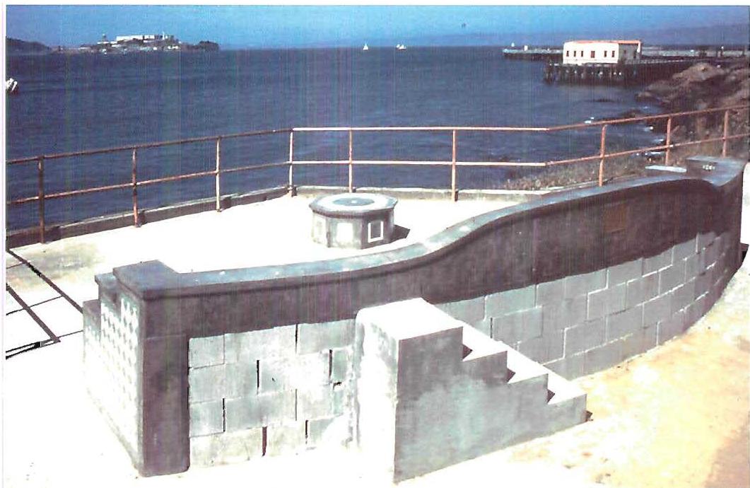 The beautiful forms that arose from the process of placing dry-stocked concrete blocks to get the right arrangement of the bench. The steps were put in spontaneously, late in the game, to give access to the upper tier of seats.