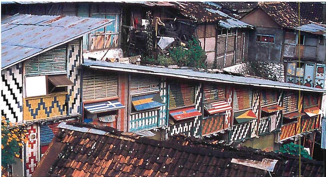 Recently built indigenous housing, built by the families themselves. Indonesia. Kampung Kali Cho-de, Yogyakarta, 1983-85.