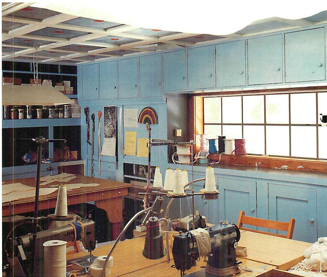 Factory workspace in a clothing factory, Sweet Potatoes, Berkeley, California, Christopher Alexander, Gary Black, Artemis Anninou, Kleeniki Tsutropoulou, 1988.