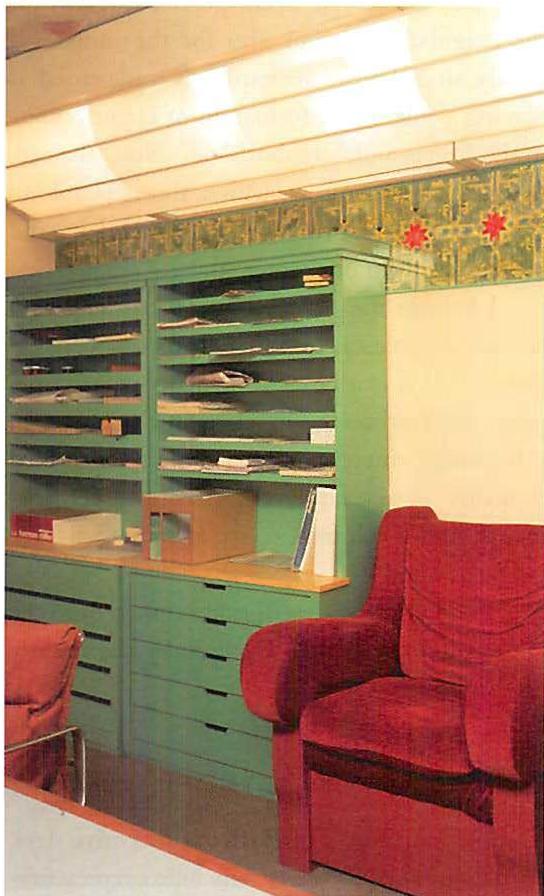 Another interior office for one person, built within the variable office furniture system developed for Herman Miller by Christopher Alexander et al., 1988.