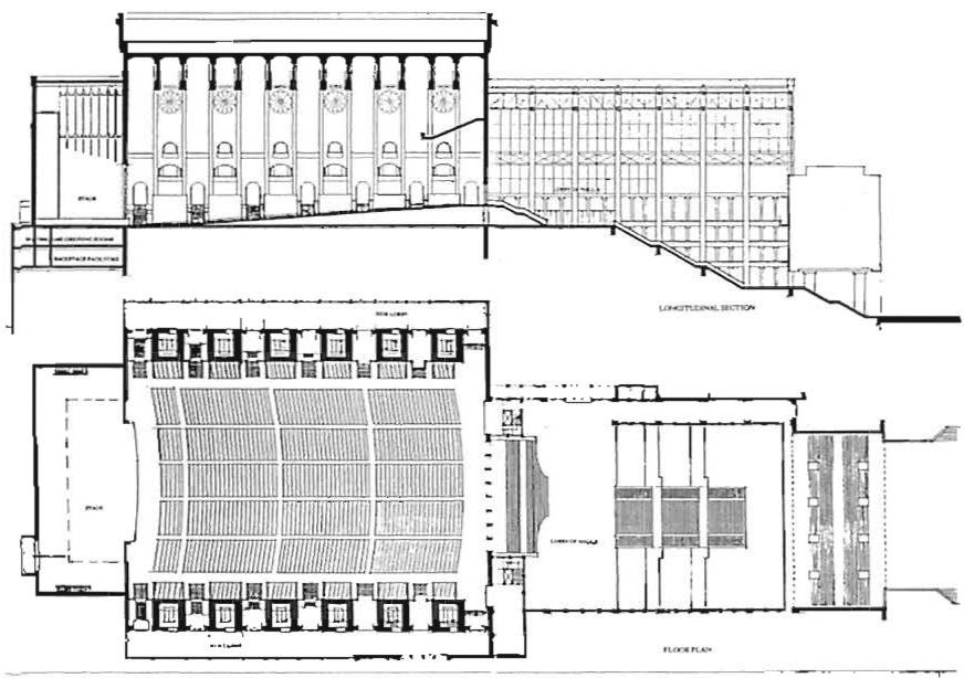 The main hall of the Tokyo International Forum design, an enormous room, whose position defines the organization of entire design. An interior view of the main hall is shown on pages 442-43.