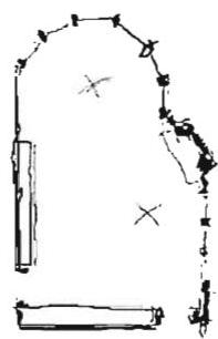 The living room at Shasta Road. In this room, the placement of shape, walls, fireplace and windows create major centers as shown by the two $x(images/NoOBook3_p0436_img-23.jpeg)s.