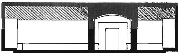 Cross-section of the Carpet Gallery, showing the central aisle in the middle.