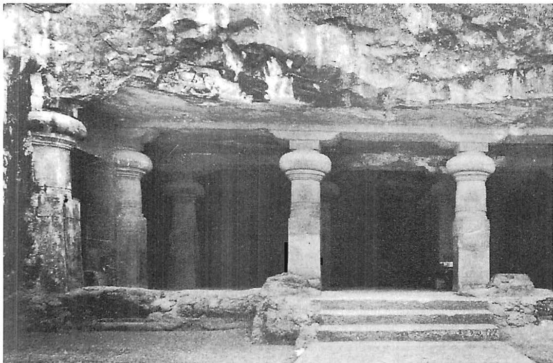 Colmans carved out of the solid rock in the rock caves at Ajanta, India.