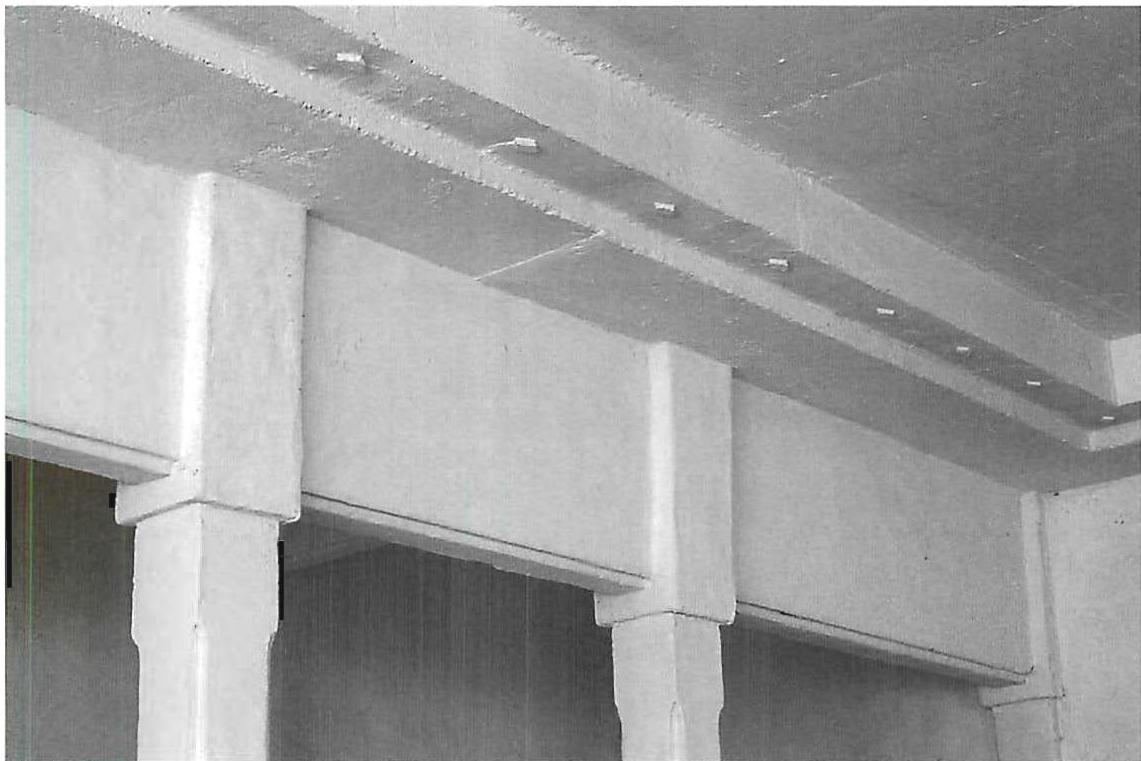 In the shaping of the beam, column, column capital, we see the beginnings of powerful centers being formed — in this case with the cheapest formwork and with a very crude concrete shoot that nevertheless goes a long way to bring this inert piece of concrete to life. Martinez House, California.