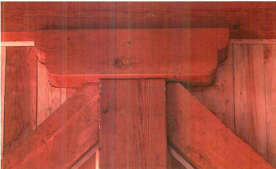 Capital where braces, beam and column meet, Martinez Carpentry Shop, Christopher Alexander, Gary Black, Seth Wachtel, 1986.