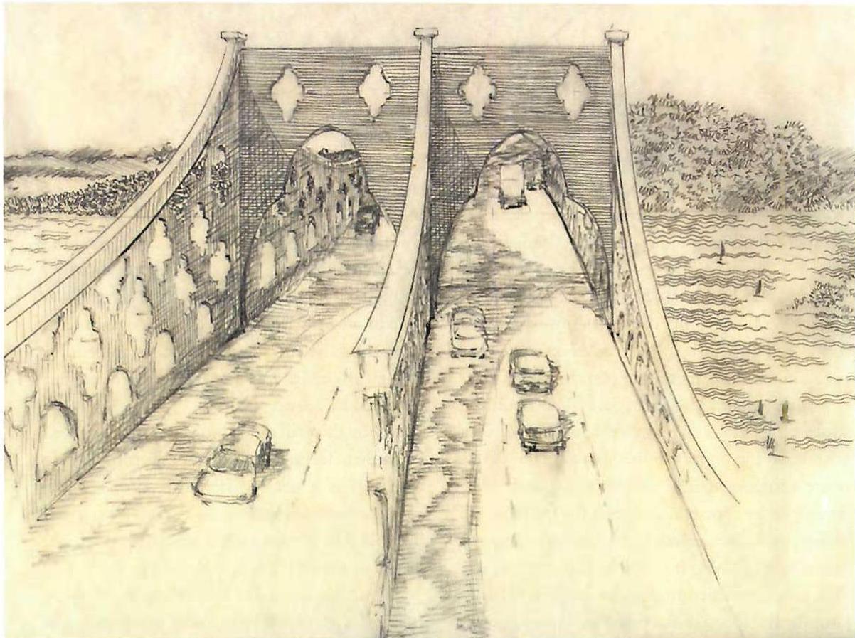 Ultra-modern bridge design for Puerto Rico: a precast, pierced-symerite, long-span shell design. Christopher Alexander, Kandy Schmidt and Katalin Beude with Scott Hunter of T. V. Lin International, 1996.