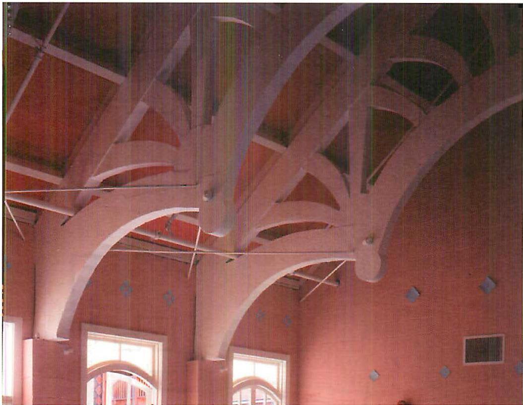 Two of the series of lacework concrete trusses we shot in the San Jose Homeless Shelter. Christopher Alexander, Gary Black, Carl Lindberg, 1988.