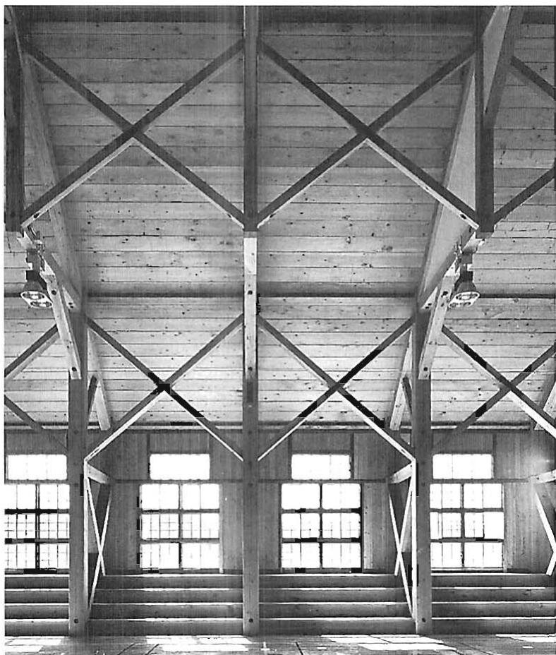 Longitudinal X-bracing inside the gymnasium