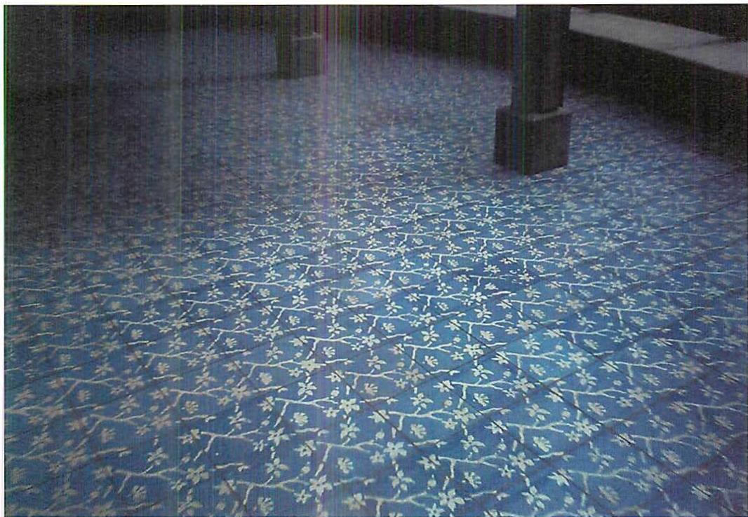 Terrace. Sullivan house. Berkeley, California. The surface of this terrace is made of 800 tiles, cast in blue and white terrazzo, ground and polished. Christopher Alexander. Katalin’Bende, 1996.