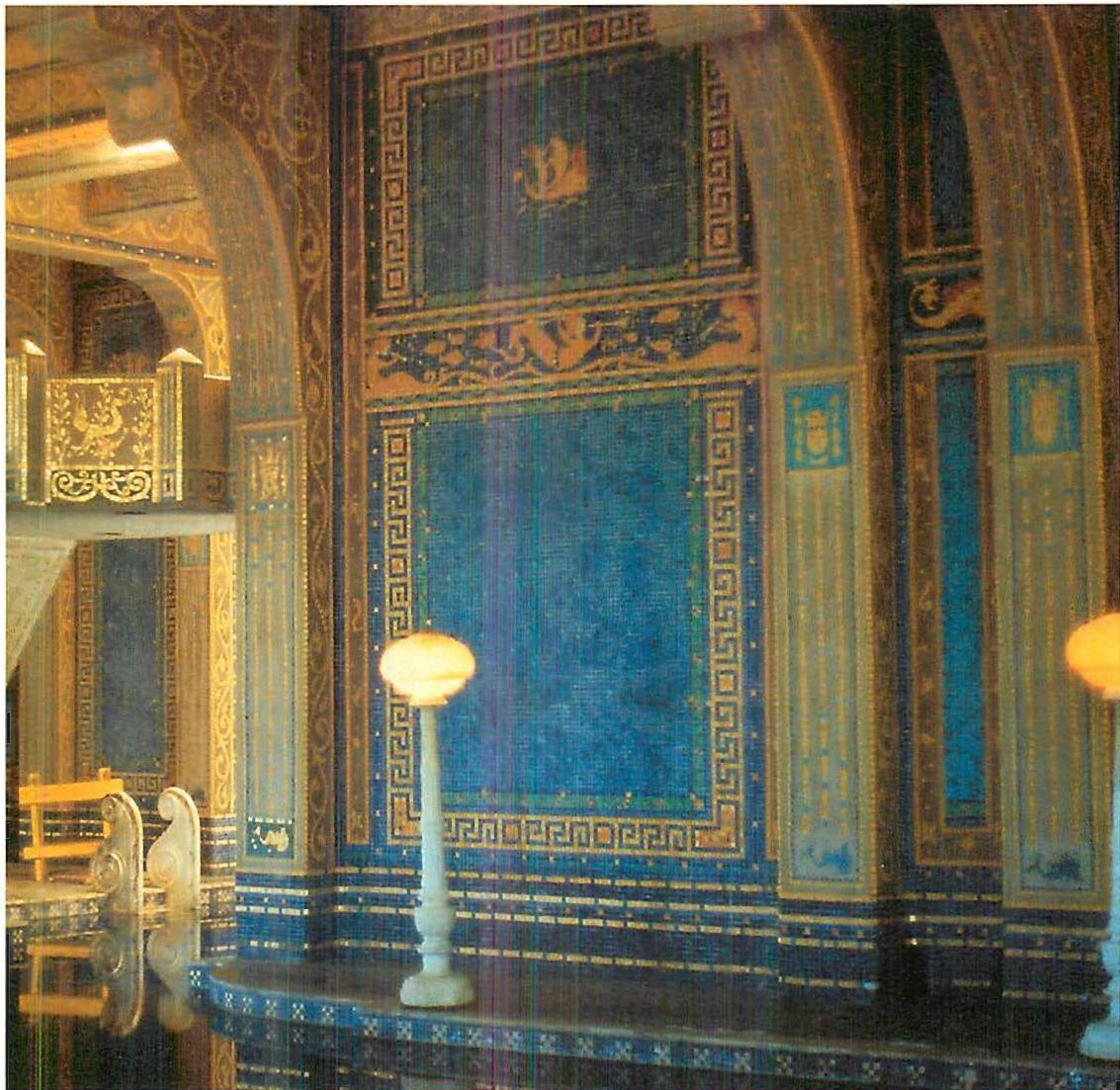 Swimming Pool at Heart Castle, California, blue and gold mosaic, Julia Morgan, 1910