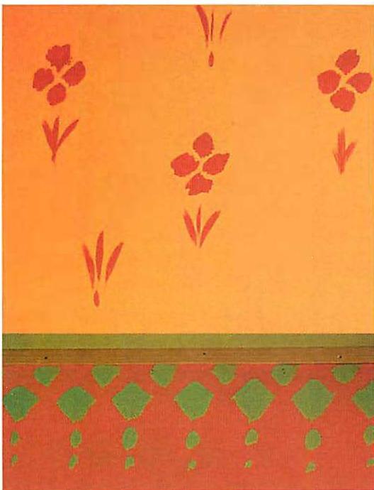 Hand-painted ornamental frieze painted in the Linz Cafe. Christopher and Pamela Alexander. 1981.