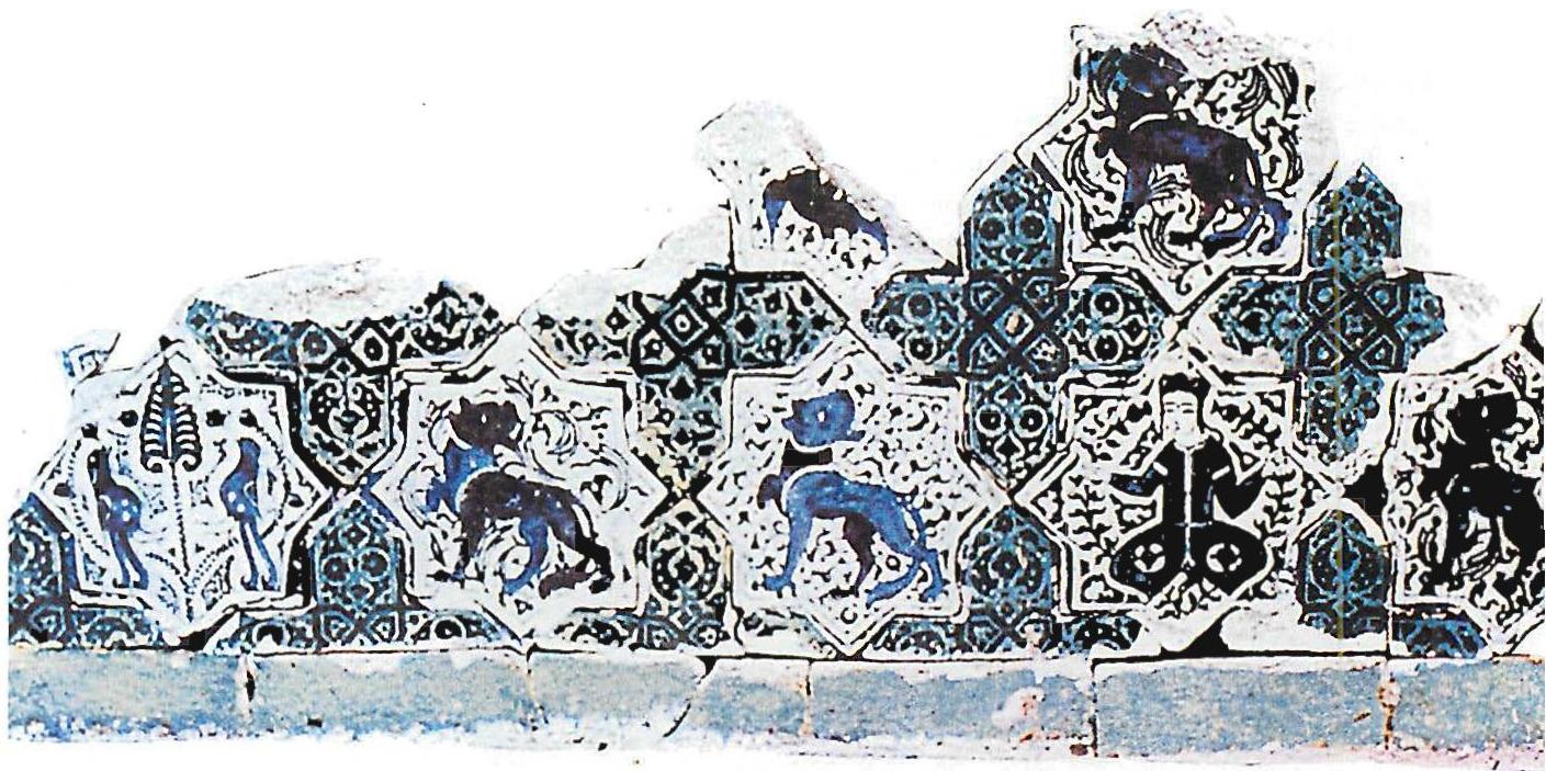 Hand-painted Seljak tiles of animals and plants. Palace of Dyskbedir, Anatolia, 12th century
