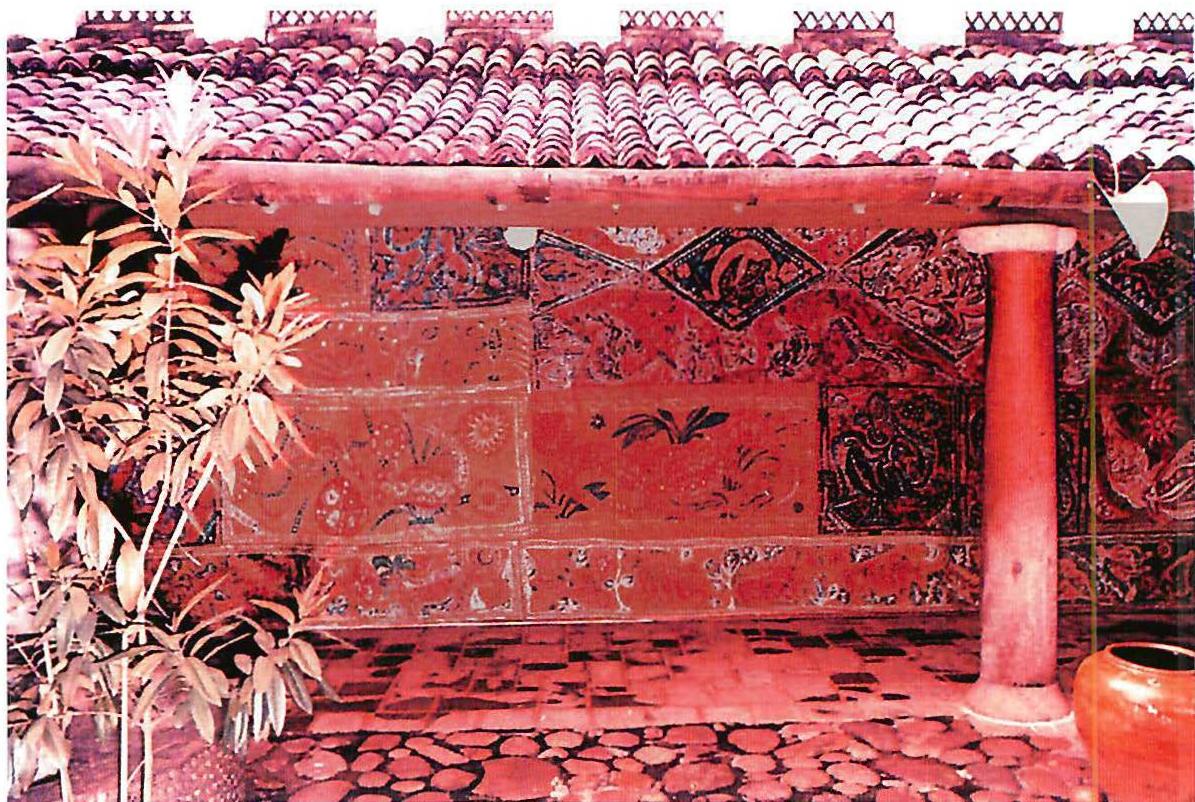 Very subtle ornamental painted wall and floor, house in Sri Lanka. Geoffrey Bown, c.1988.