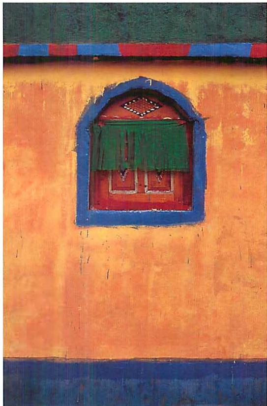 Painted house, Guatemala. The pigment and hand-made character of the lime wash are clearly visible in the intense hues that were achieved.