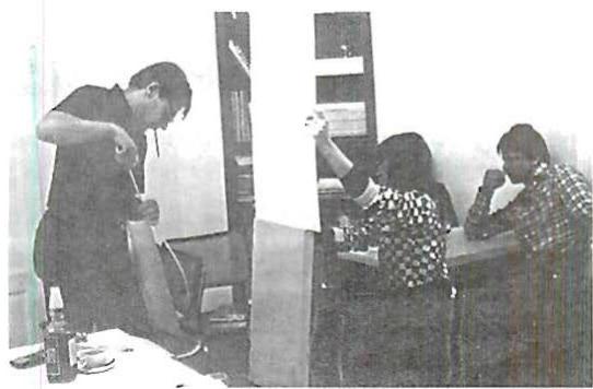 Taking measurements from the alcove while we were testing it.