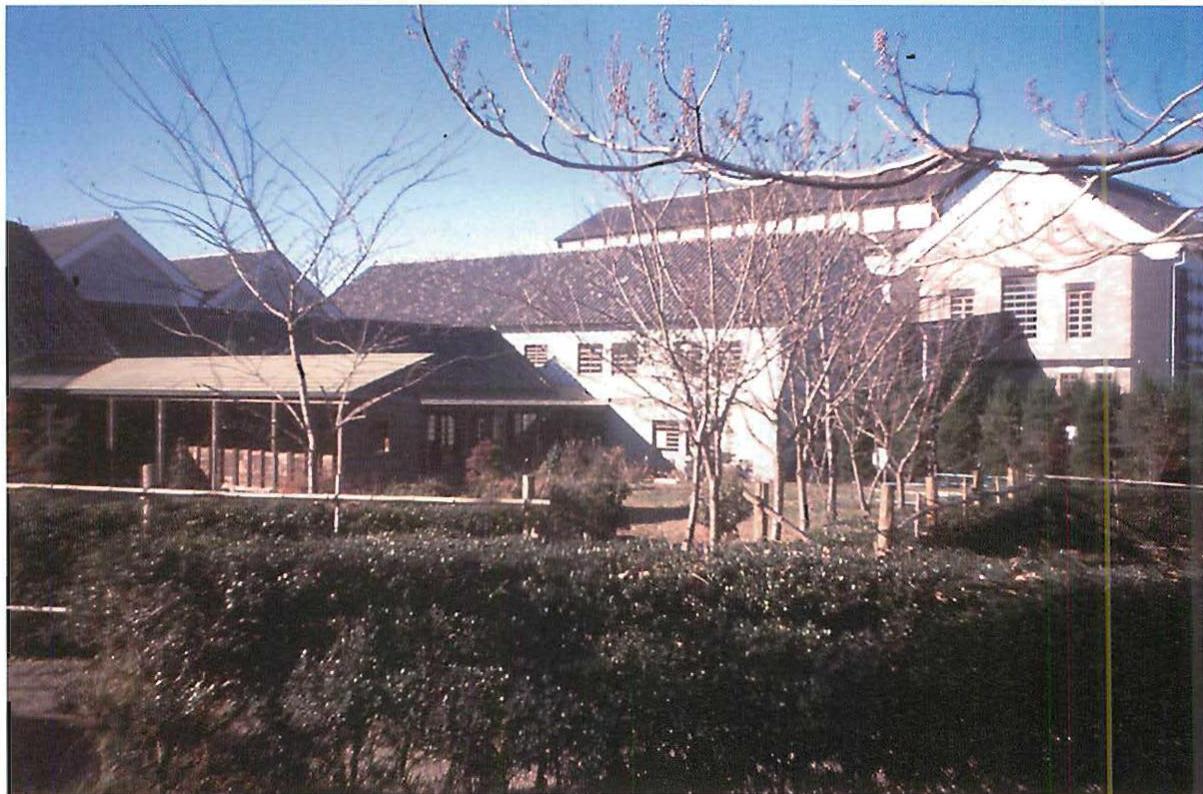 Buildings, layers of symmetry, the grey-roofed buildings of the Kishin campus, 1987.