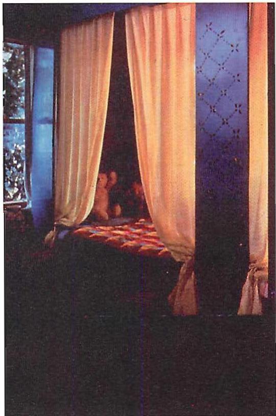 Child's bed above which I made from one-inch boards, cut and ornamented with small flowers with a fretway. Berkeley, California, 1985