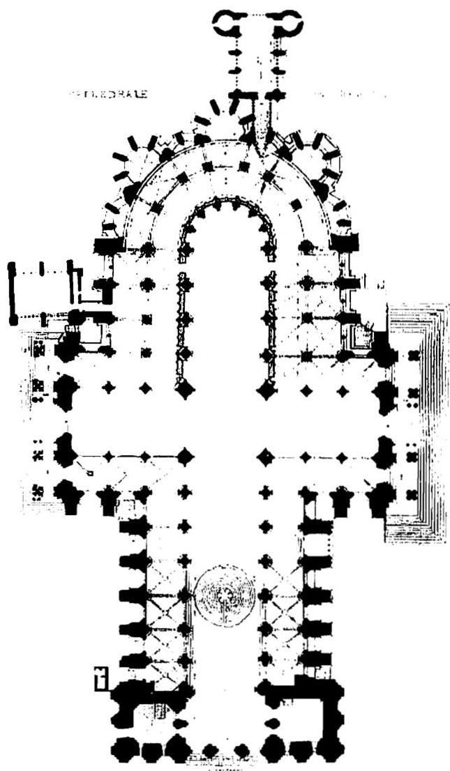 The plan of Chartres. Even the plan alone contains ten thousand beings: columns, bays, vaults, transepts, choir, even the buttresses themselves, are visible as Selves.