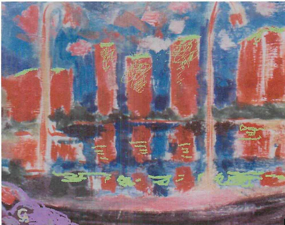 Lake Merritt at Dawn, 5.30 a.m., Oil and digital painting, Christopher Alexander, 1995