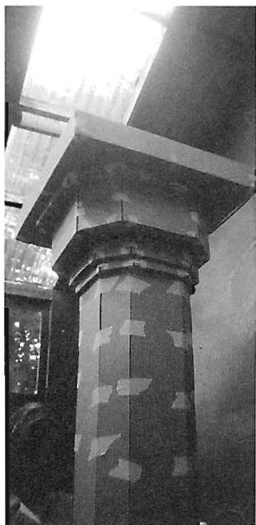 While trying to work out the column capital with the most being-quality, we made a series of full-size cardboard mock-ups, and looked at them in the space where they were going to be built. In the end, all of these shown here were rejected, and the much simpler shape shown on page 128 was chosen as the one which had deep life most profoundly.