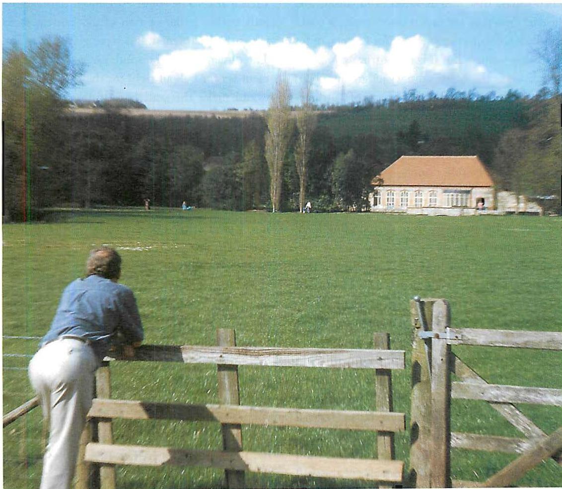 The finished West Dean Visitor's Centre, West Sussex, England, seen from the park, 1996