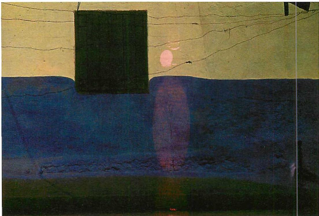 Inner light in a rather ordinary setting: paint, stone, and color reminiscent of the sea on a Greek island