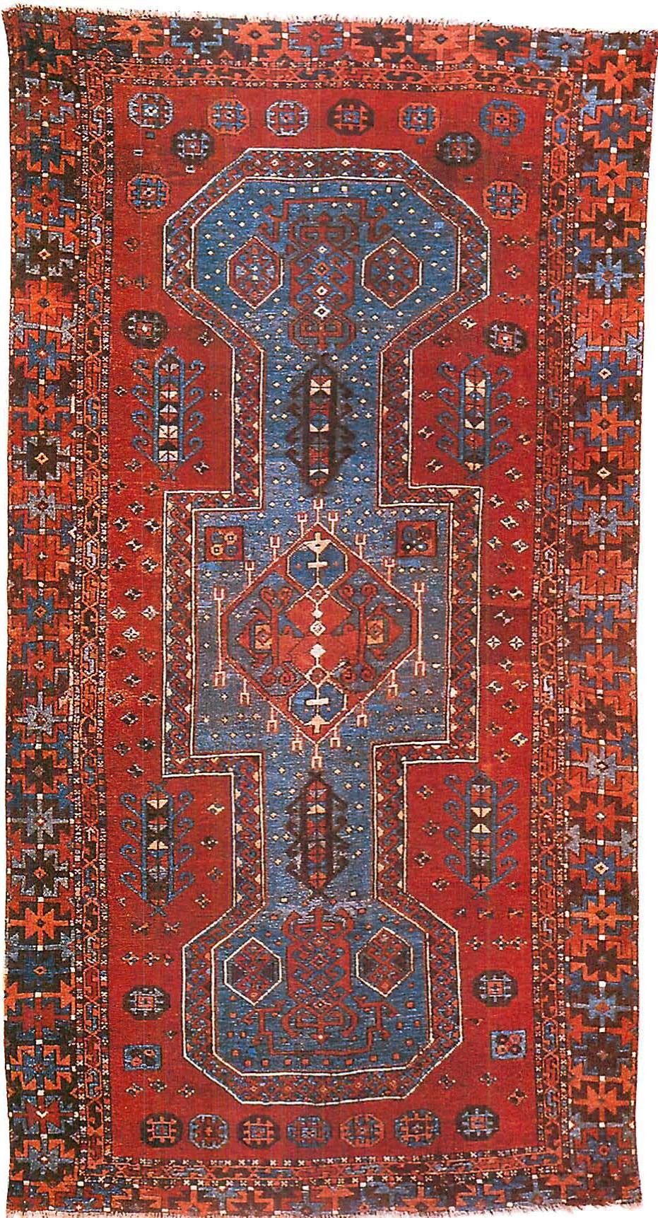 Turquoise and red reverberating: Anatolian keyhole carpet, 17th century
