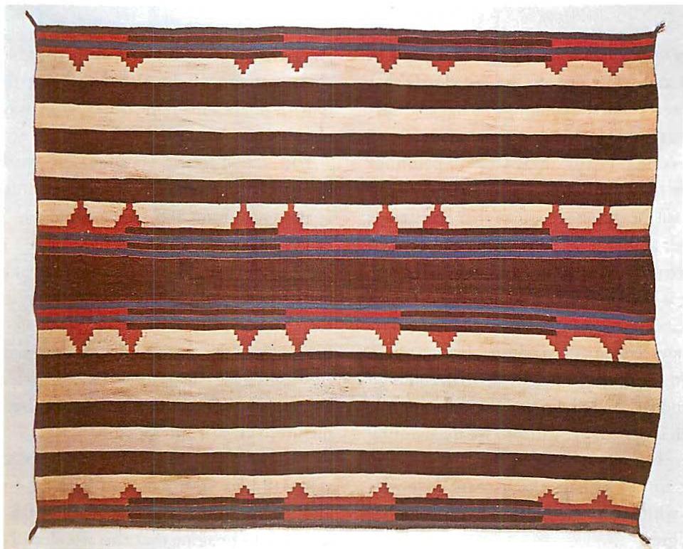 Contrast of dark and light makes the beauty of color in this Navajo blanket, c. 1880.